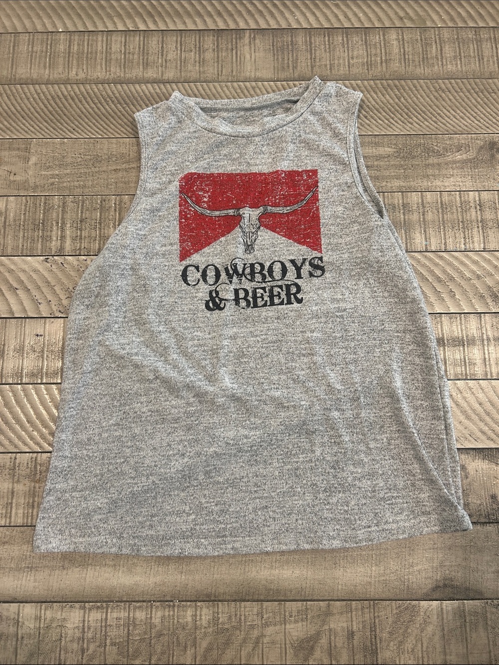 Cowboys & Beer Graphic Tank Top - Grey with Red Accent